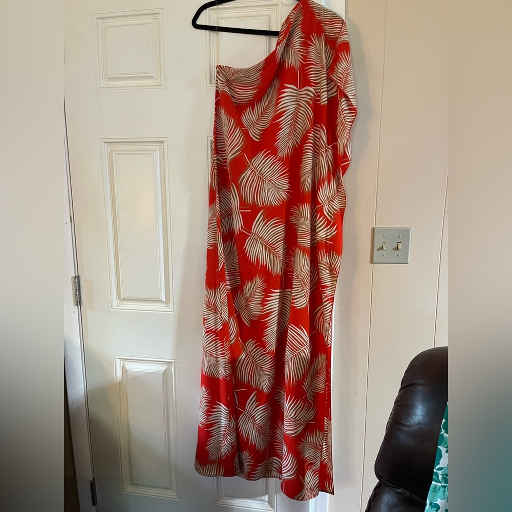 Tyche Vibrant Orange and Cream Leaf Dress
